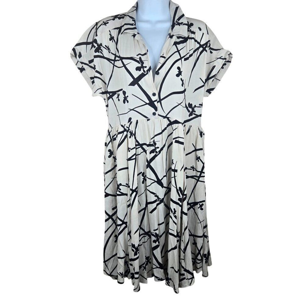 New Urban Outfitters Cooperative Liza Babydoll Shirt Dress White Black Womens M